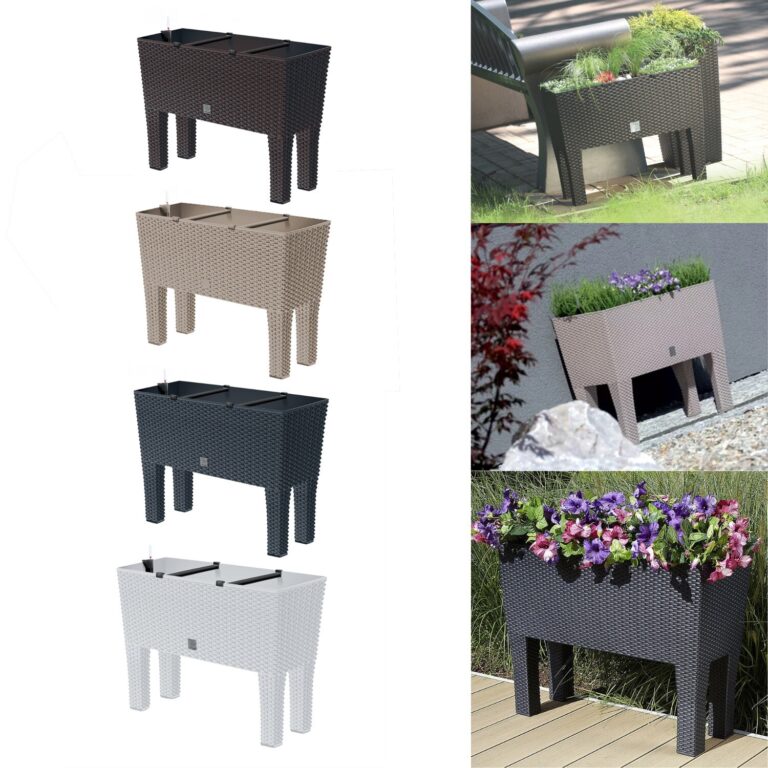 Rectangular Planter on Legs with Irrigation Rattan-Effect