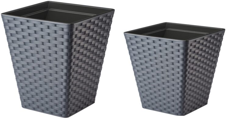 Square Planter with Insert Rattan-Effect
