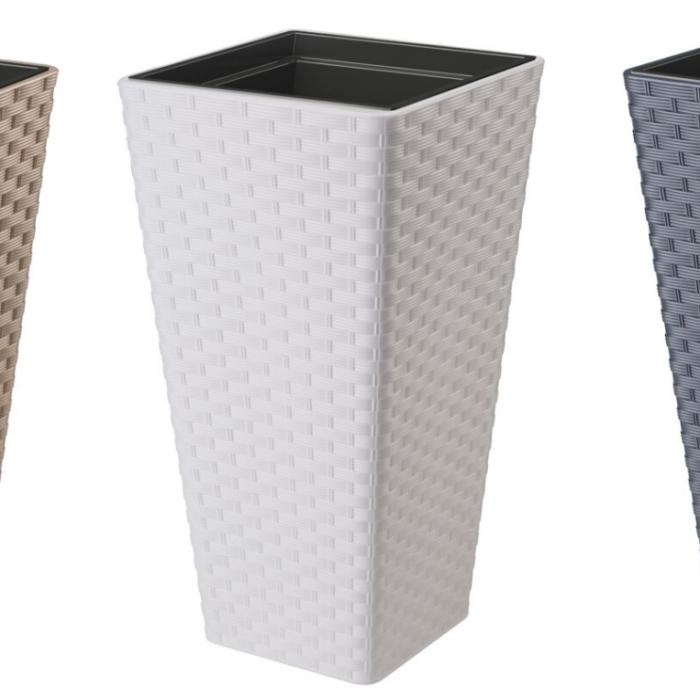 Square Tall Planter with Insert Rattan-Effect 3D