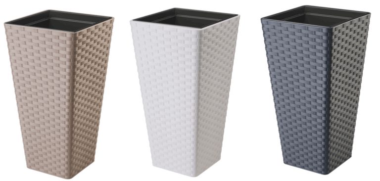 Square Tall Planter with Insert Rattan-Effect 3D