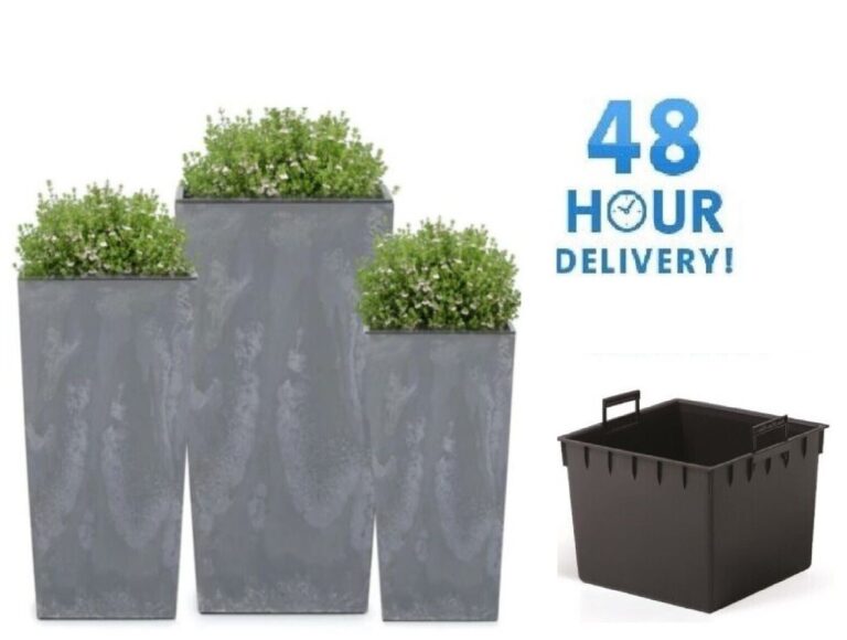 Square Tall Planter with Insert Concrete-Effect