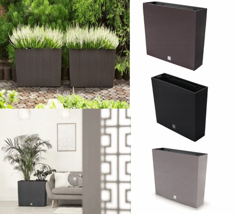 Rectangular Tall Planter with Insert Rattan-Effect