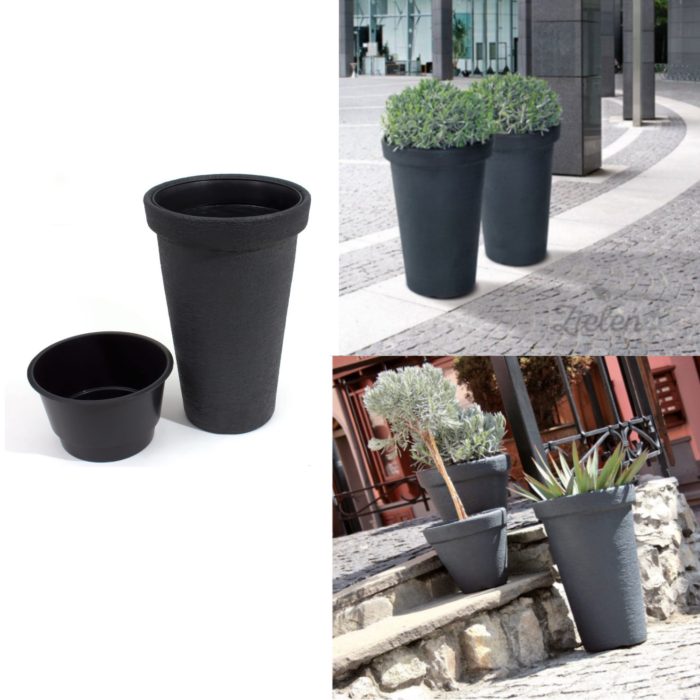 Tower Planter Tall Stone-Effect with Insert