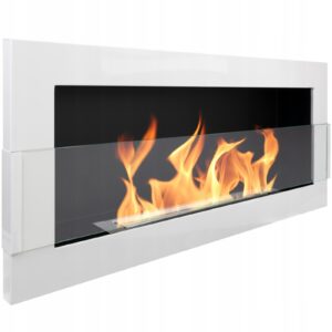 Bioethanol Wall Fireplace White with Glass 900x400