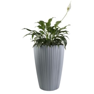 Round Ridged Tall Planter with Insert 40cm Grey
