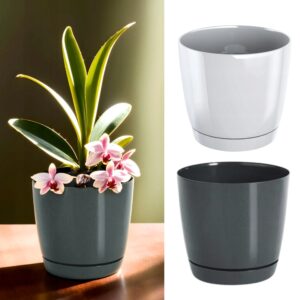 Round High Gloss Plant Pot with Saucer
