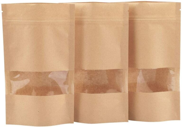 Kraft Stand Up Pouch Narrow Window Zip Lock