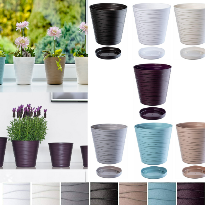 Wave-Pattern Round Plant Pot Gloss Finish