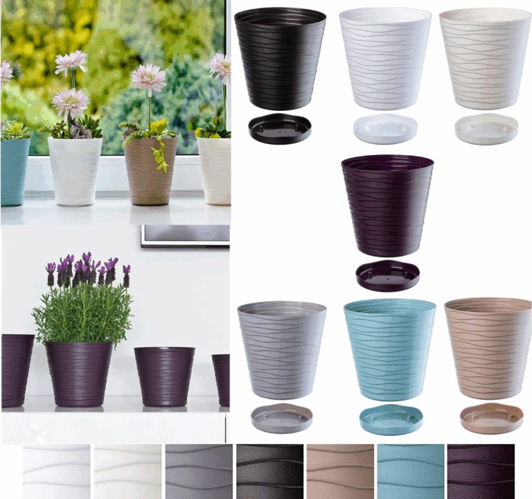 Wave-Pattern Round Plant Pot Gloss Finish