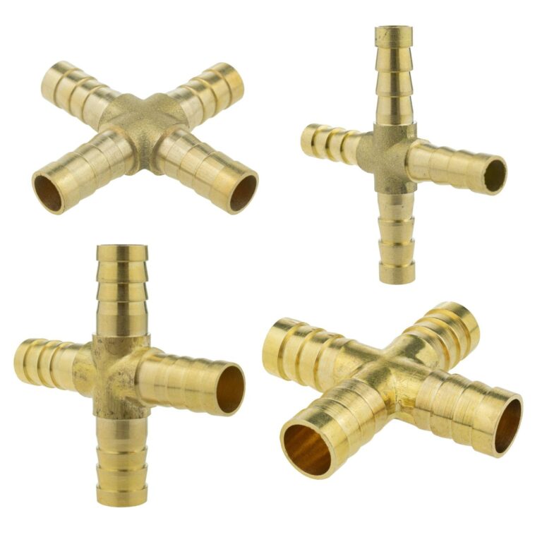 Brass Hose Joiner Cross 4-Way Barbed