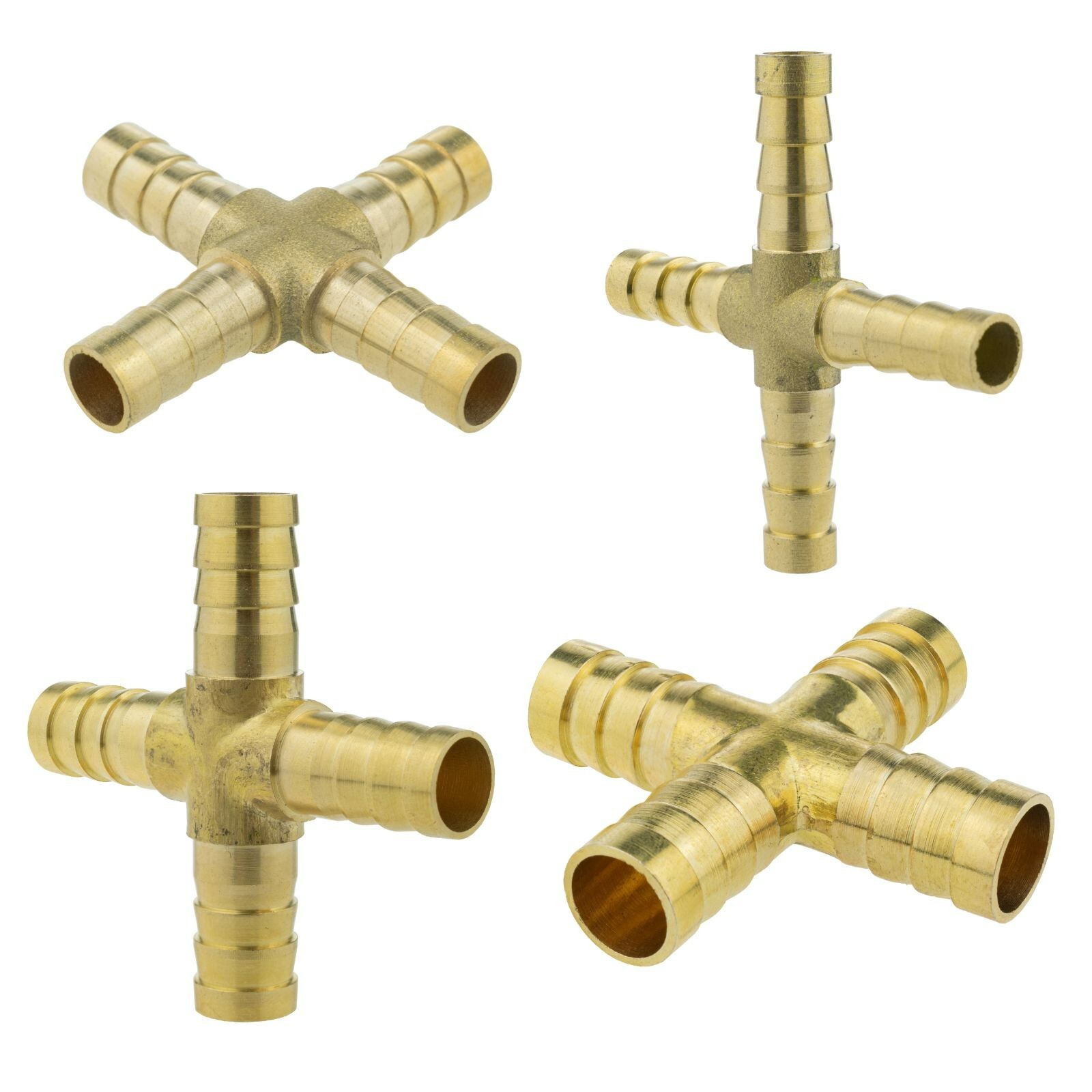 Brass Hose Joiner Cross 4-Way Barbed