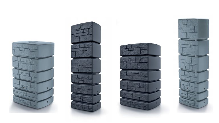 Grey and anthracite flat water butts in tall and wide designs