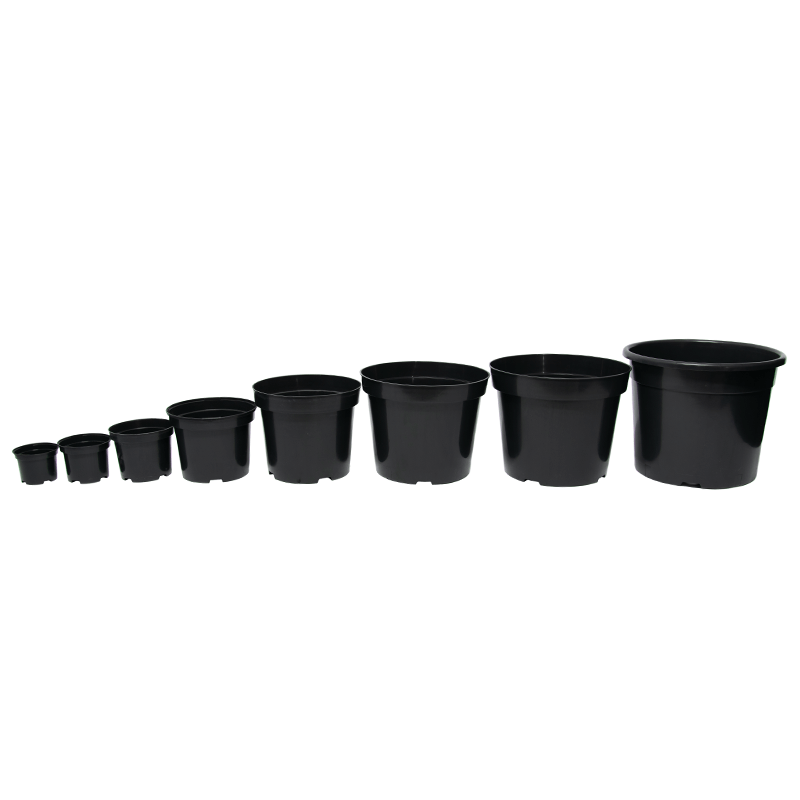 Black Round Plant Pot Two-Tier Drainage - Image 2