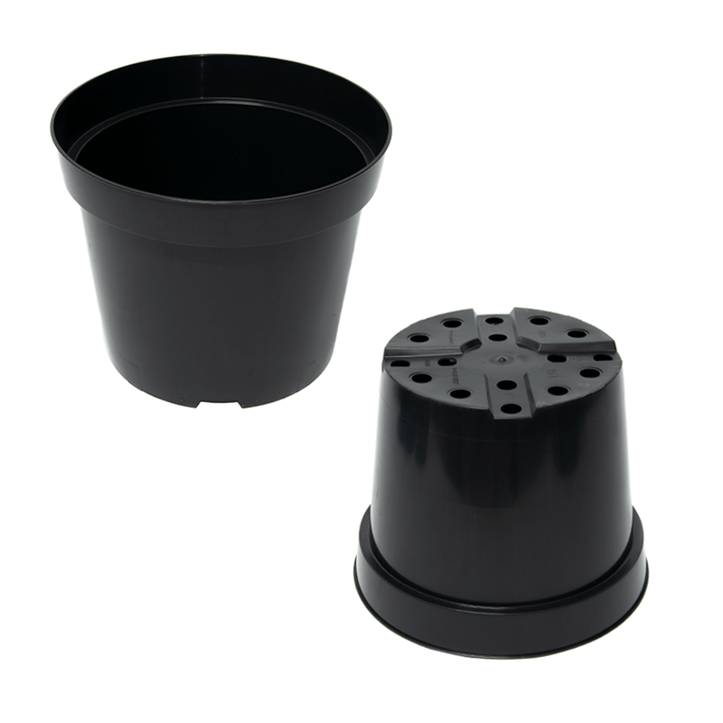 Black Round Plant Pot Two-Tier Drainage - Image 3