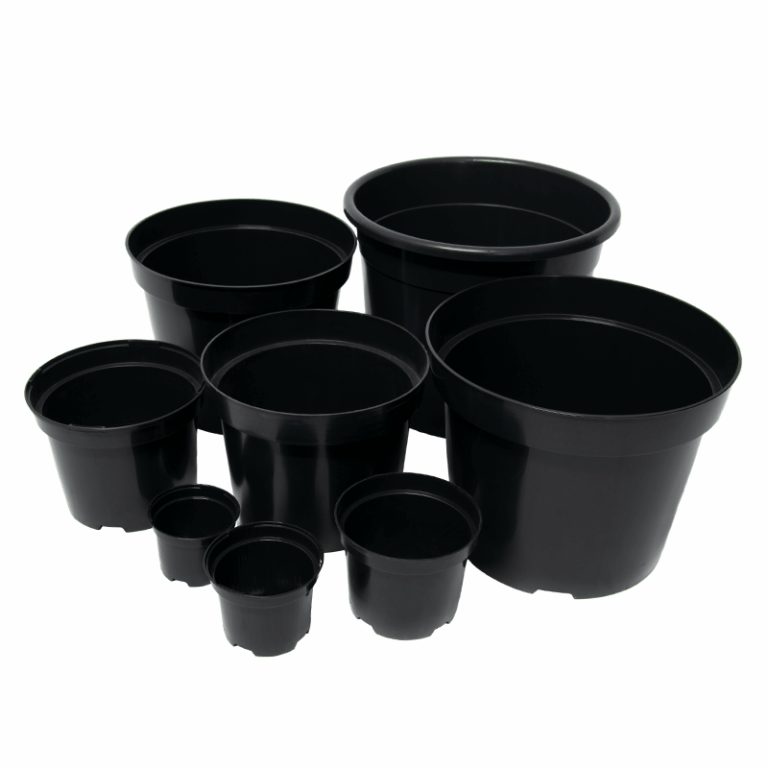 Black Round Plant Pot Two-Tier Drainage