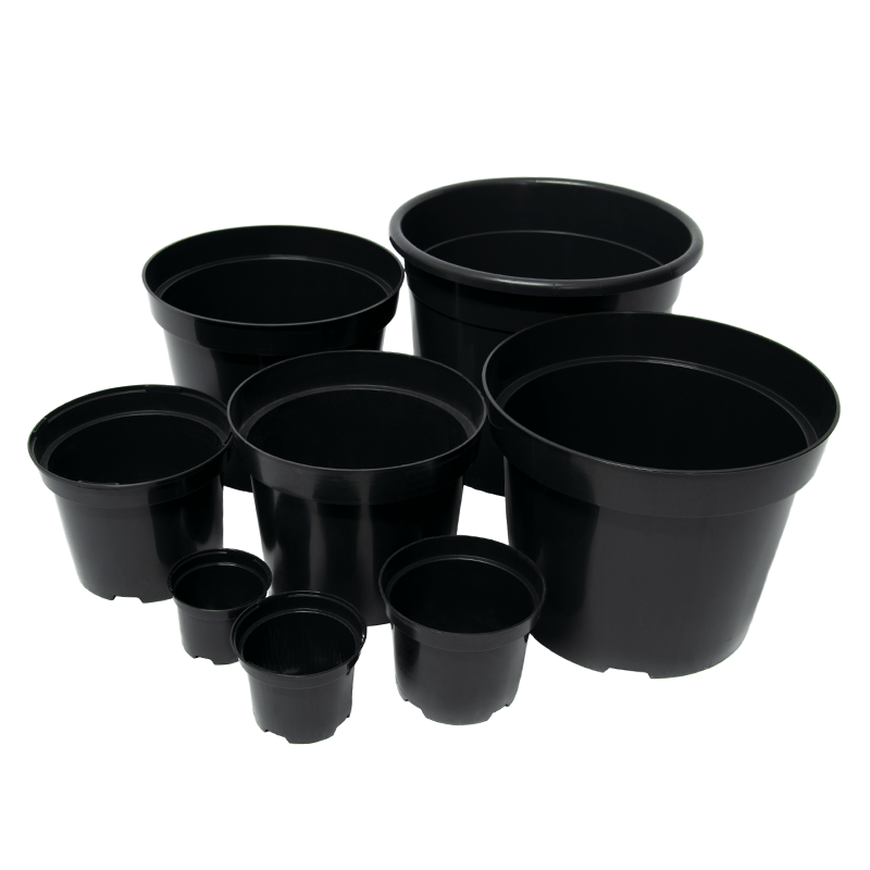 Black Round Plant Pot Two-Tier Drainage