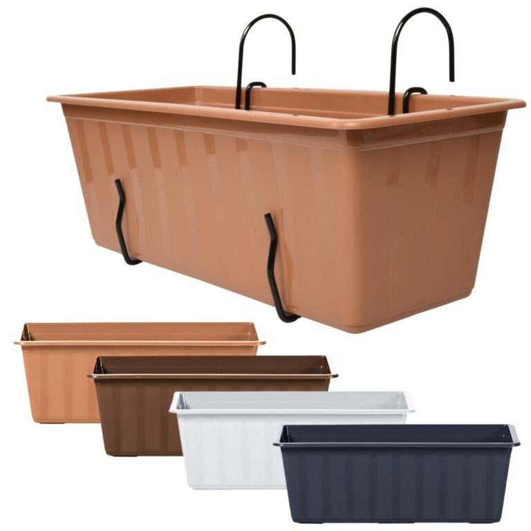 Rectangular Railing Planter Box with Metal Hooks