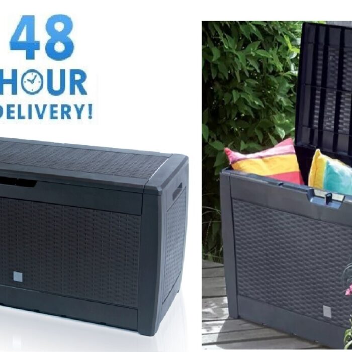 Garden Storage Box 310L Rattan Effect Anthracite Wheeled