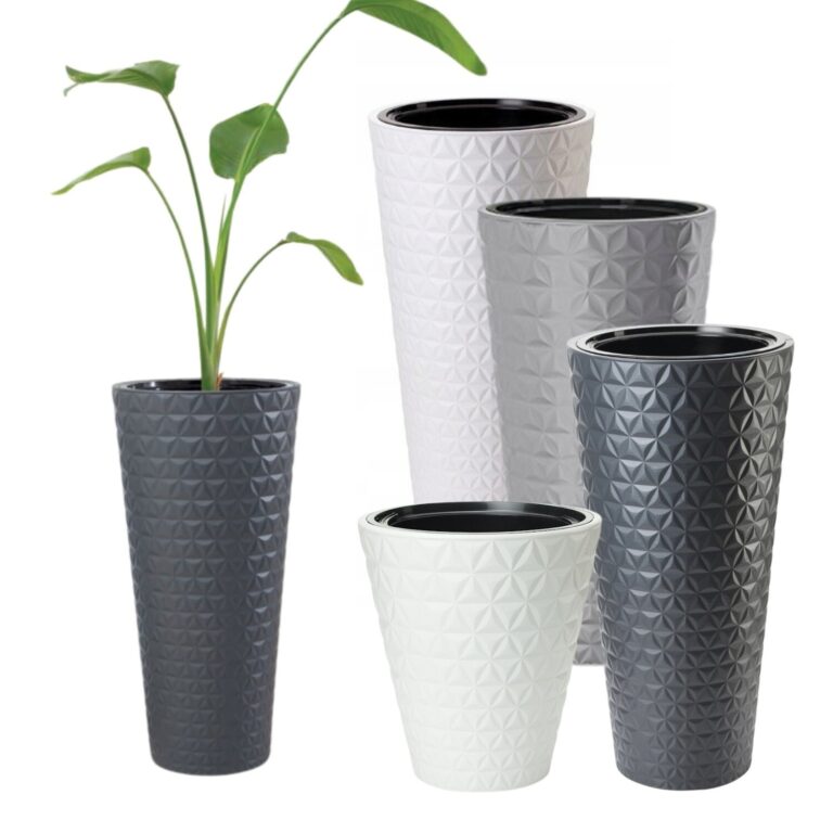 Diamond-Effect Tall Round Plant Pot with Insert