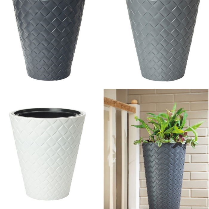Round Tall Planter with Insert Embossed