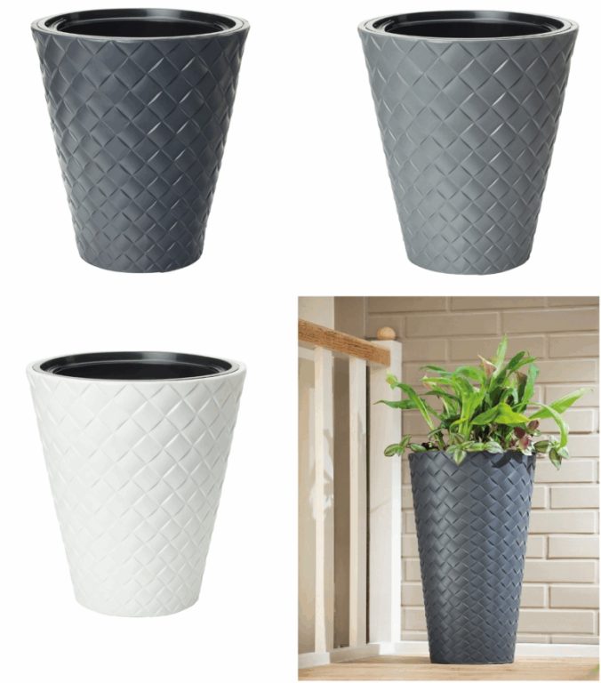 Round Tall Planter with Insert Embossed