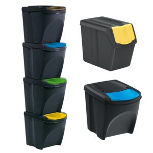 Stackable Recycling Bins Set with Front-Opening Lids
