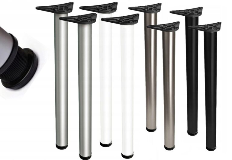 Round adjustable table legs in several finishes with black mounting plates