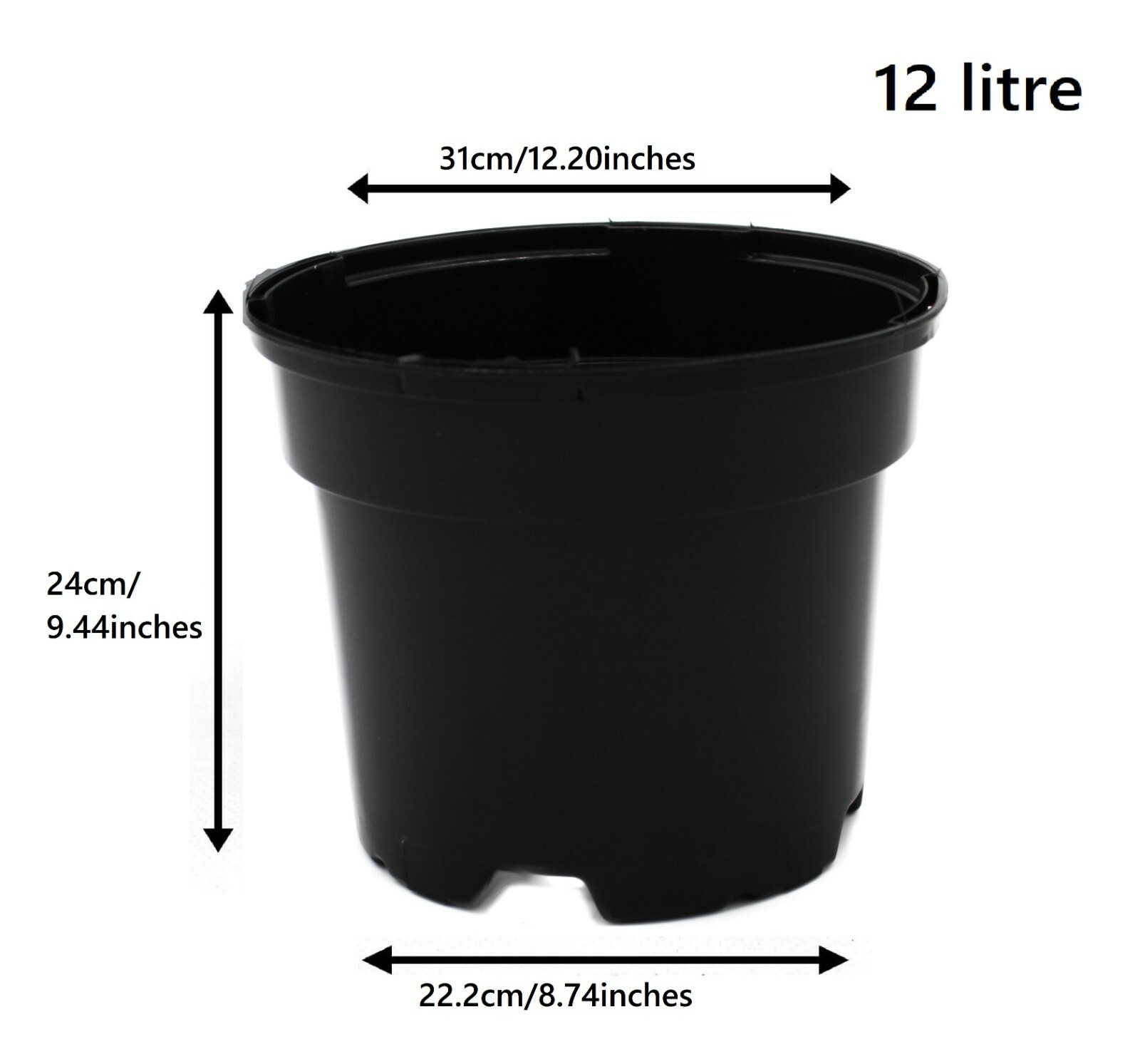 Black Round Plant Pot Two-Tier Drainage - Image 12