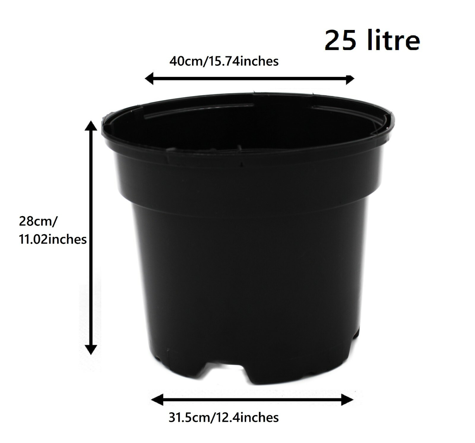 Black Round Plant Pot Two-Tier Drainage - Image 14