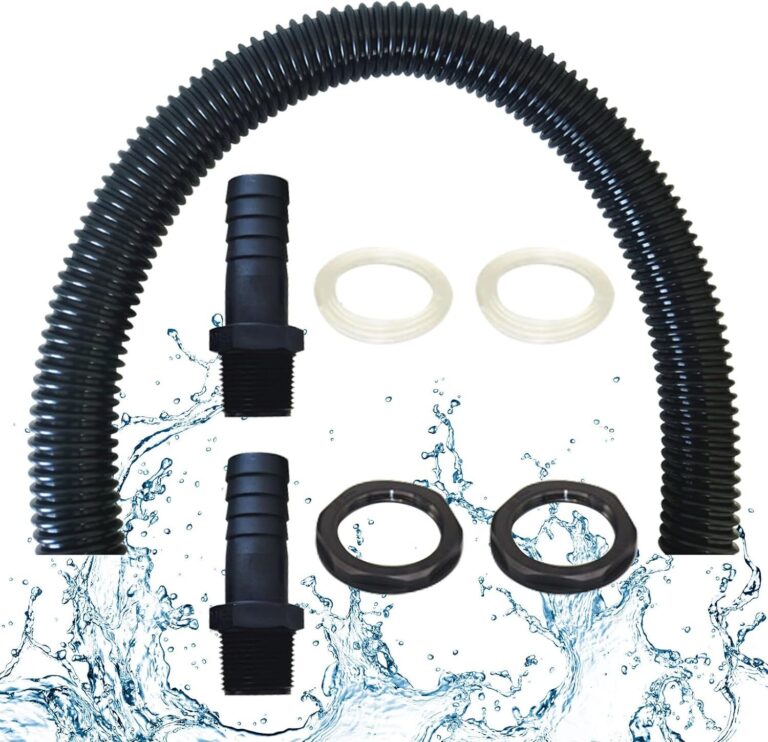 Black corrugated hose with two barbed tank connectors, sealing gaskets and lock nuts