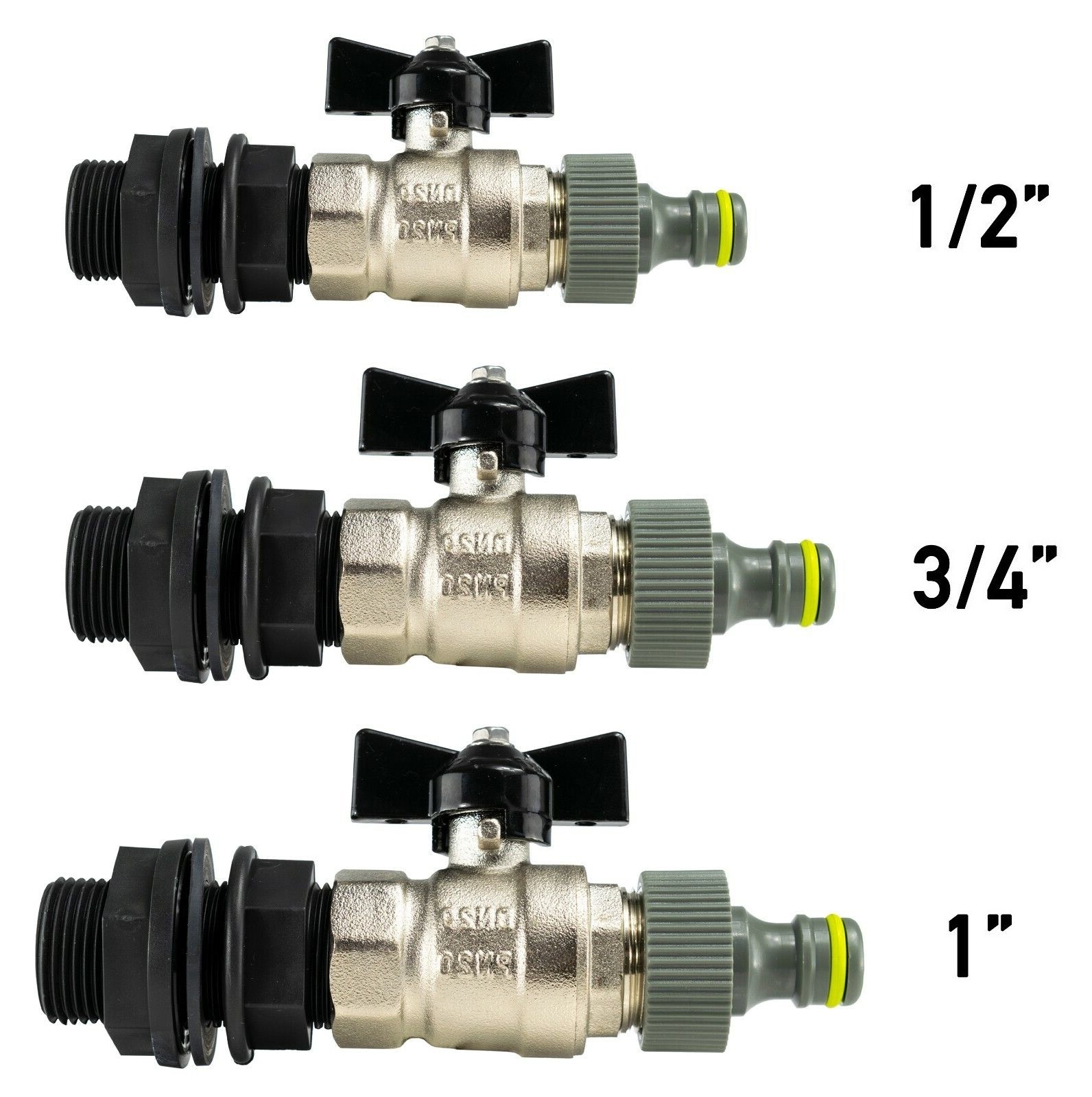 Water Butt Tap Kit Brass Butterfly Valve Click-Lock - Image 2