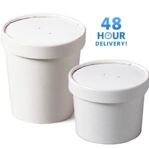 Paper Soup Containers with Lids Heavy Duty White