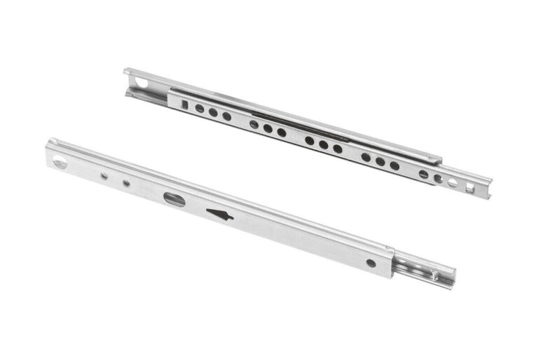 Pair of slim silver-coloured ball-bearing drawer runners