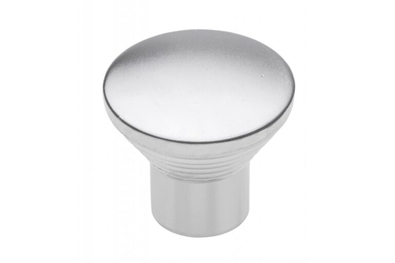 Round polished silver cabinet knob with a domed top and short cylindrical base