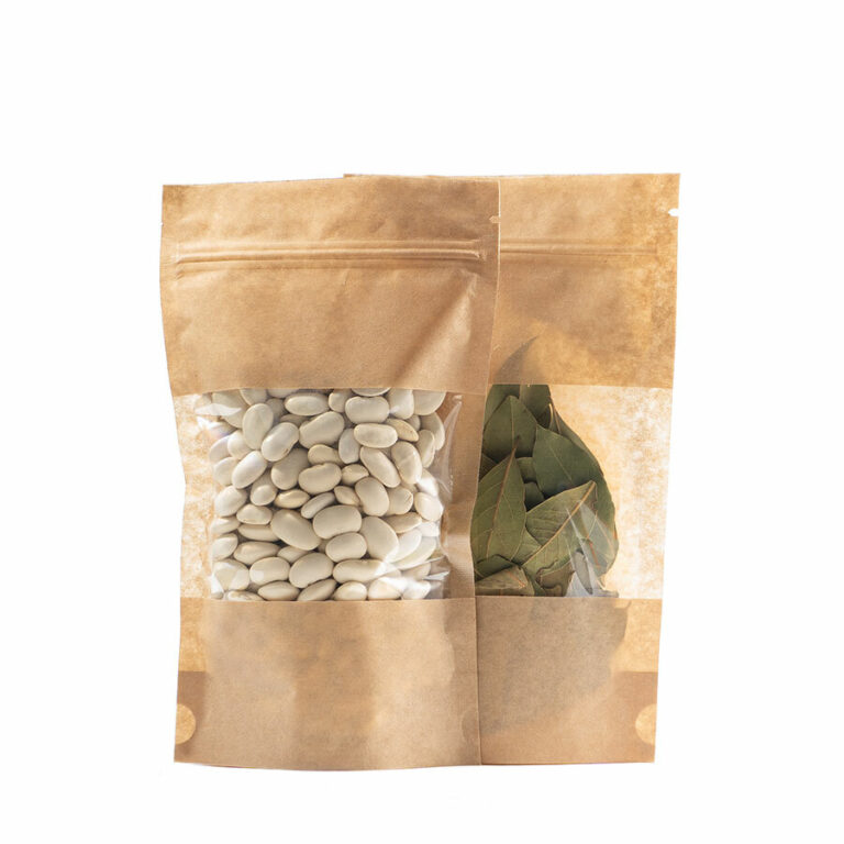 Kraft Stand Up Pouch Wide Window Zip Lock