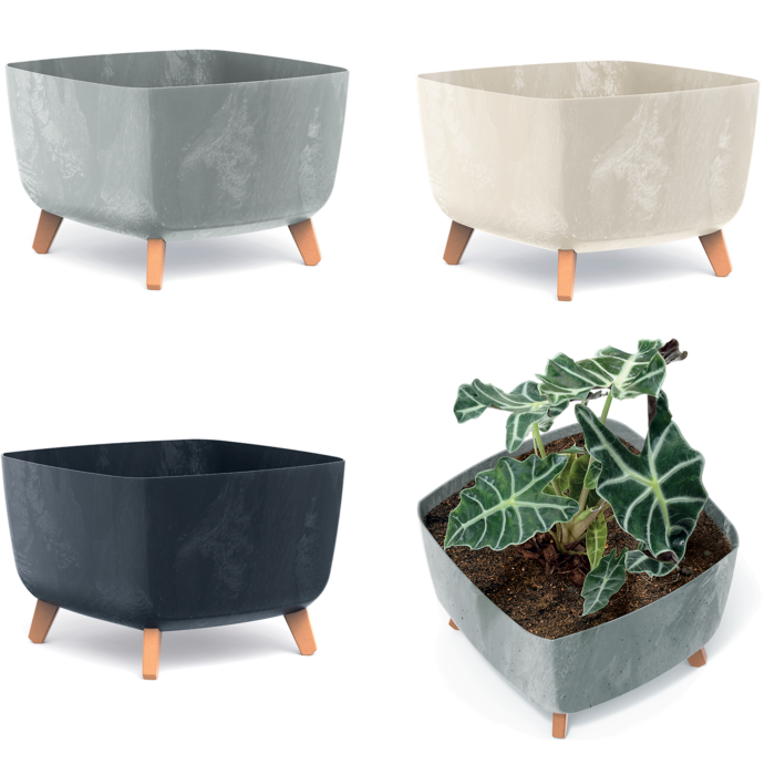 Square Planter on Legs with Insert Concrete-Effect