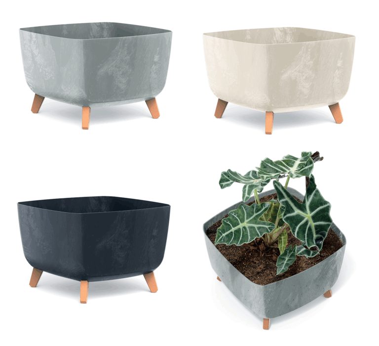 Square Planter on Legs with Insert Concrete-Effect