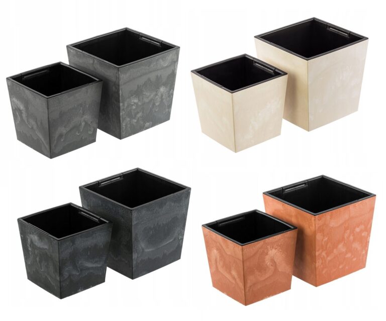 Square Planter with Insert Concrete-Effect