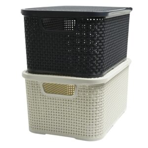 Rattan-Effect Storage Basket with Lid