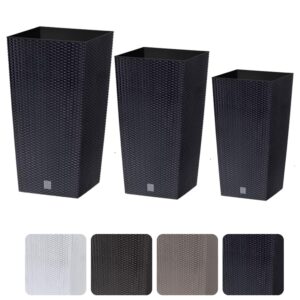Tall Rattan-Effect Planters Set of 3 with Inserts