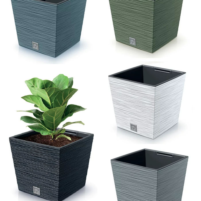 Square Tall Planter with Insert Textured