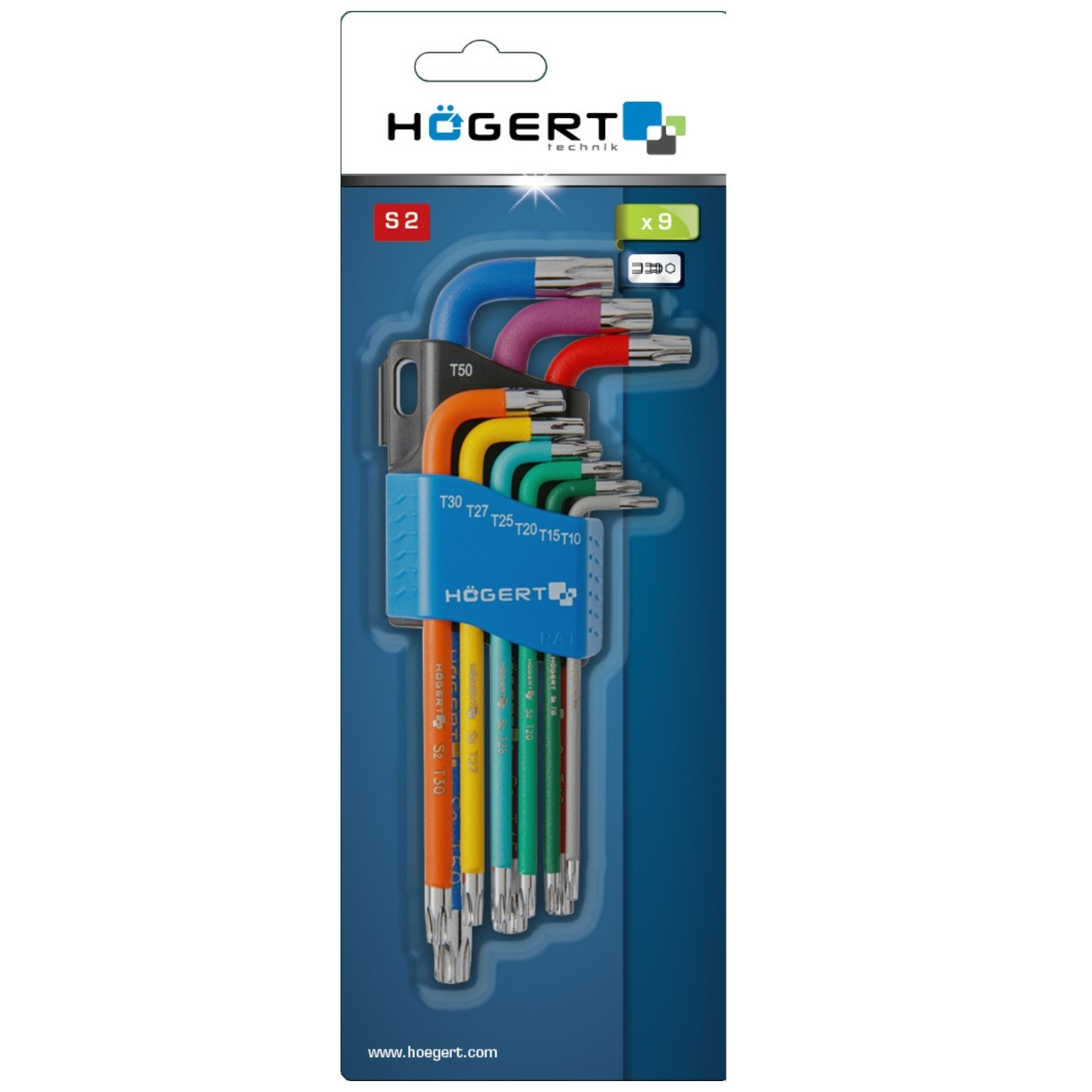 Torx Key Set T10-T50 Long Arm Colour-Coded 9pc - Image 2