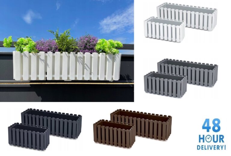 Rectangular Window Box Planter Slat-Effect