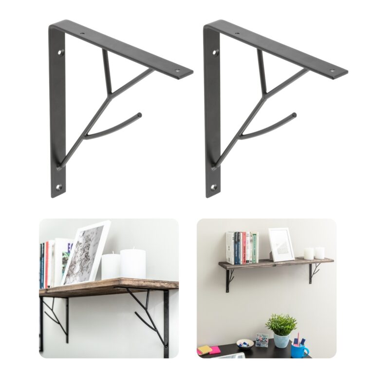 Tree Motif Shelf Support Brackets Steel Black Pack of 2