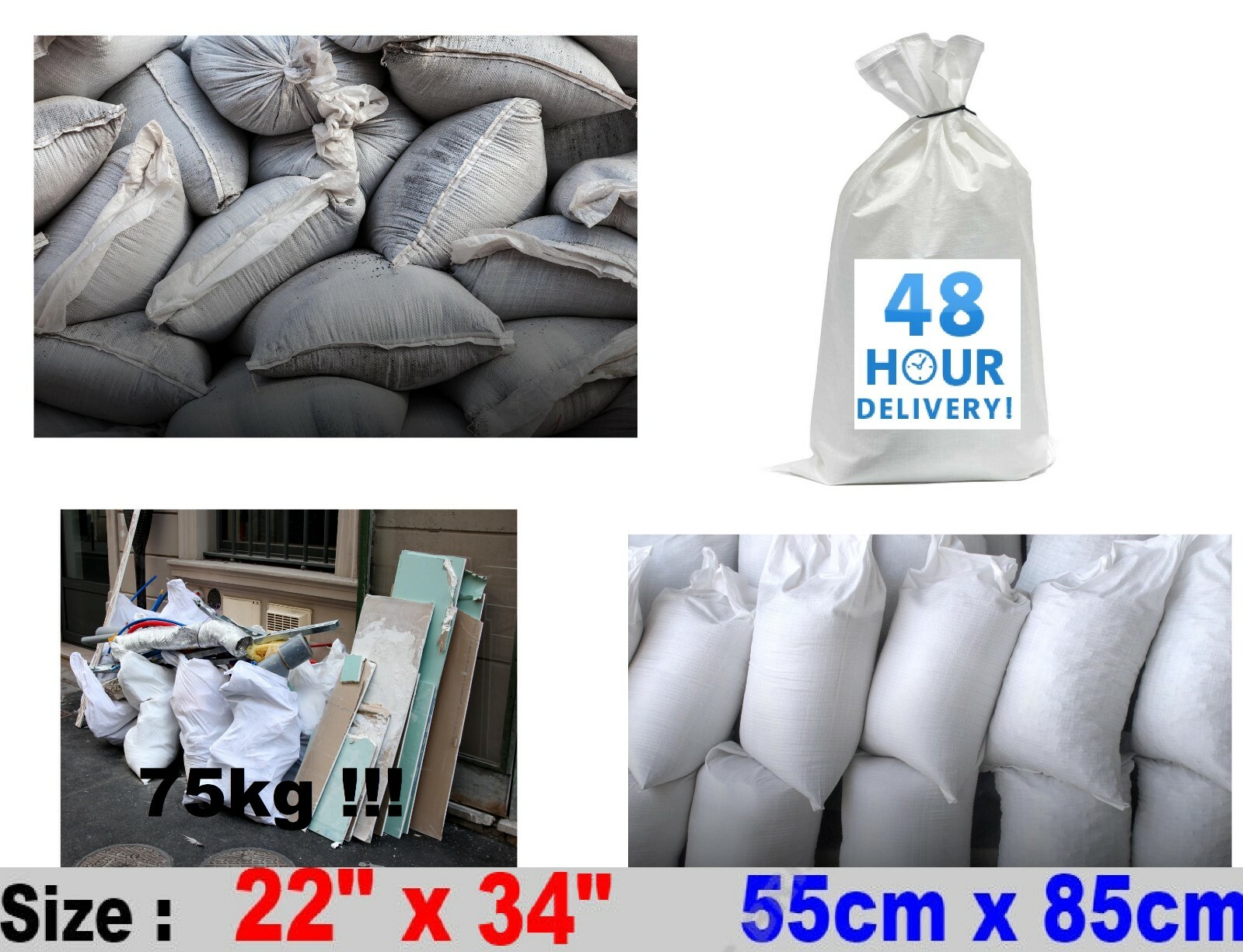 Rubble Sack White Woven Polypropylene 55 x 85cm Pack of 50