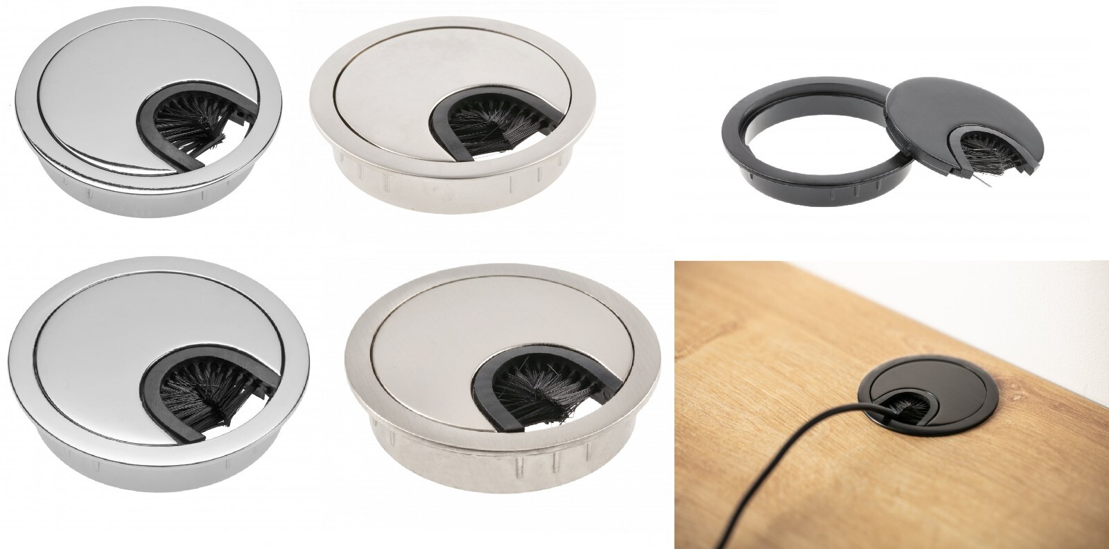Round Cable Grommet with Lid and Brush Insert