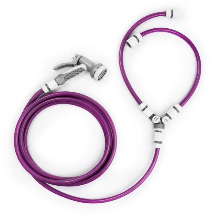 Dog Shower Kit Hot & Cold Splitter Valve Hose Purple