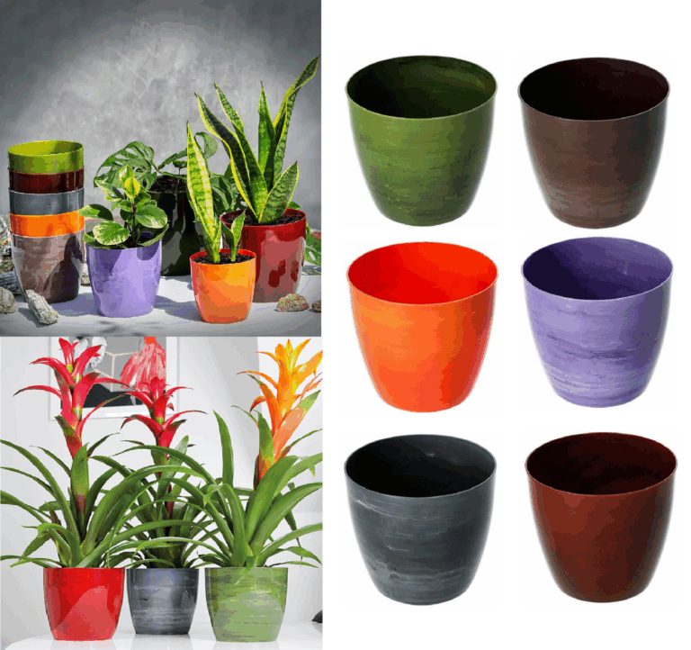 Round Planter Marble-Effect