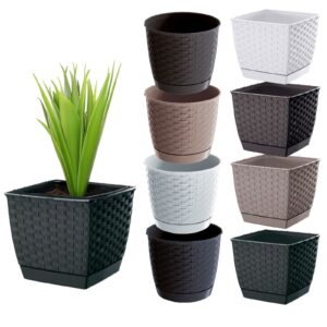 Plant Pots with Saucer Rattan-Effect Square/Round