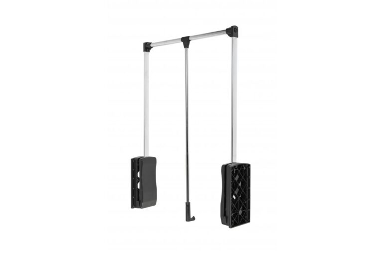 Pull-down wardrobe clothes rail with side mechanisms and a central handle